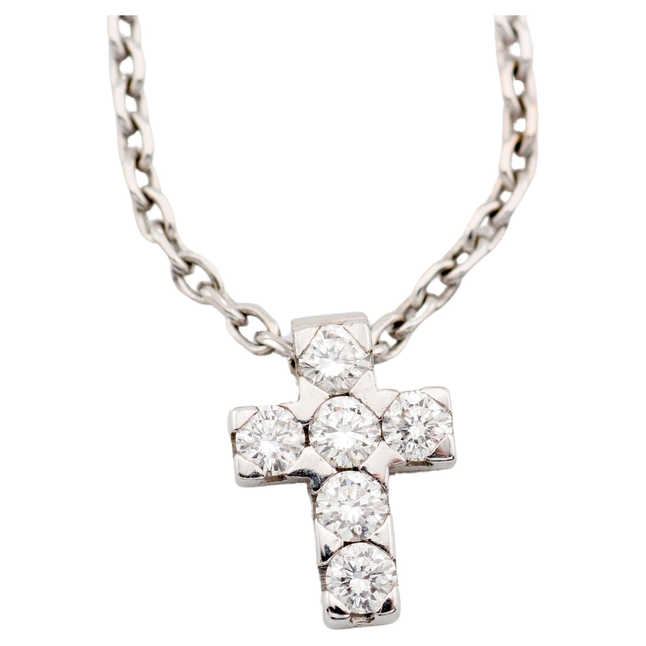 Van Cleef & Arpels Diamond 18K White Gold Cross Pendant Necklace