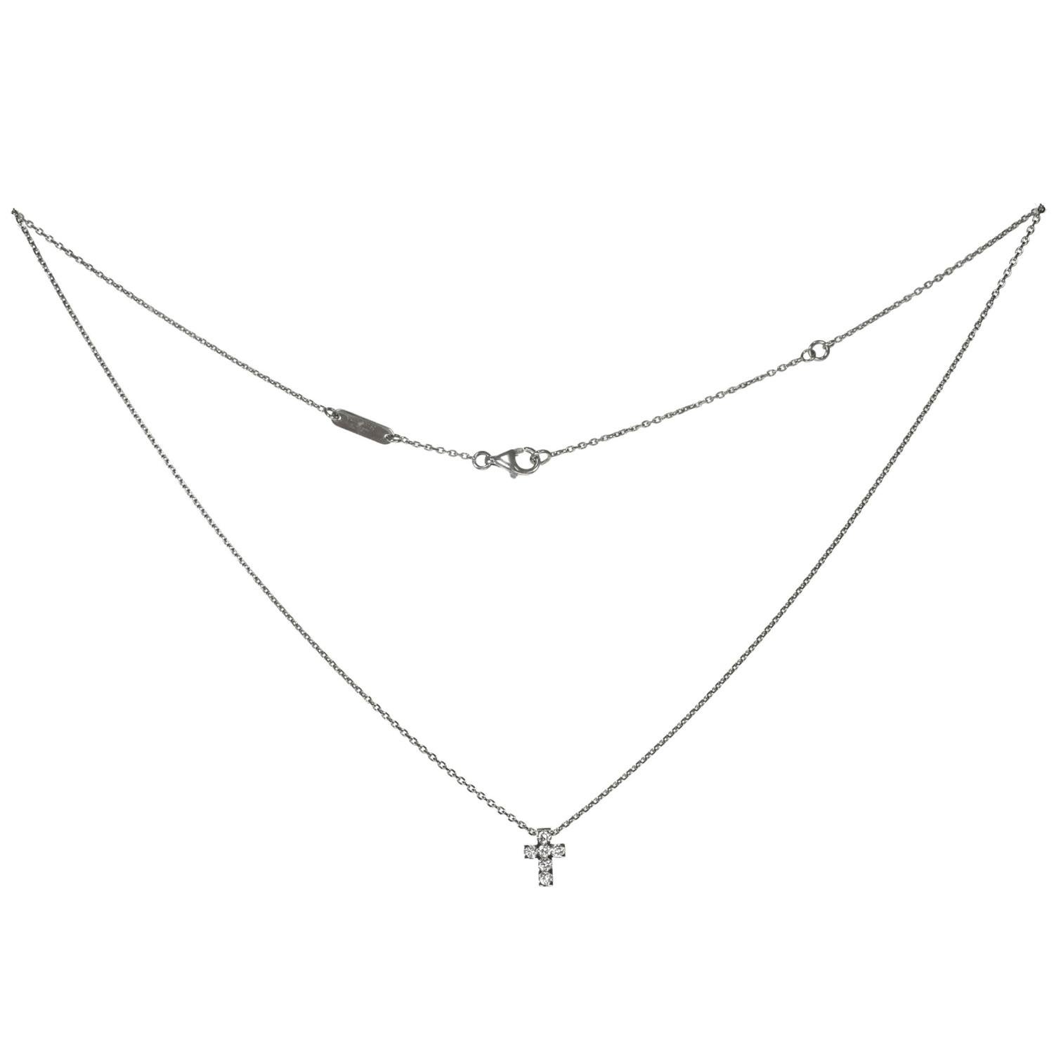 VAN CLEEF & ARPELS Diamant-Mini-Kreuz-Halskette aus 18 Karat Weißgold für Damen oder Herren