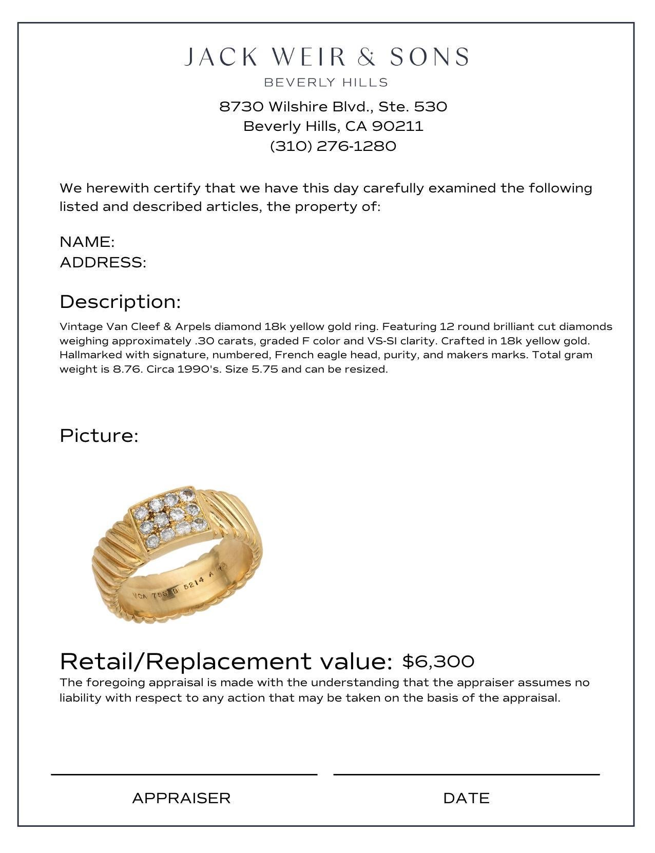  Van Cleef & Arpels, bague en or jaune 18 carats avec diamants Pour femmes 
