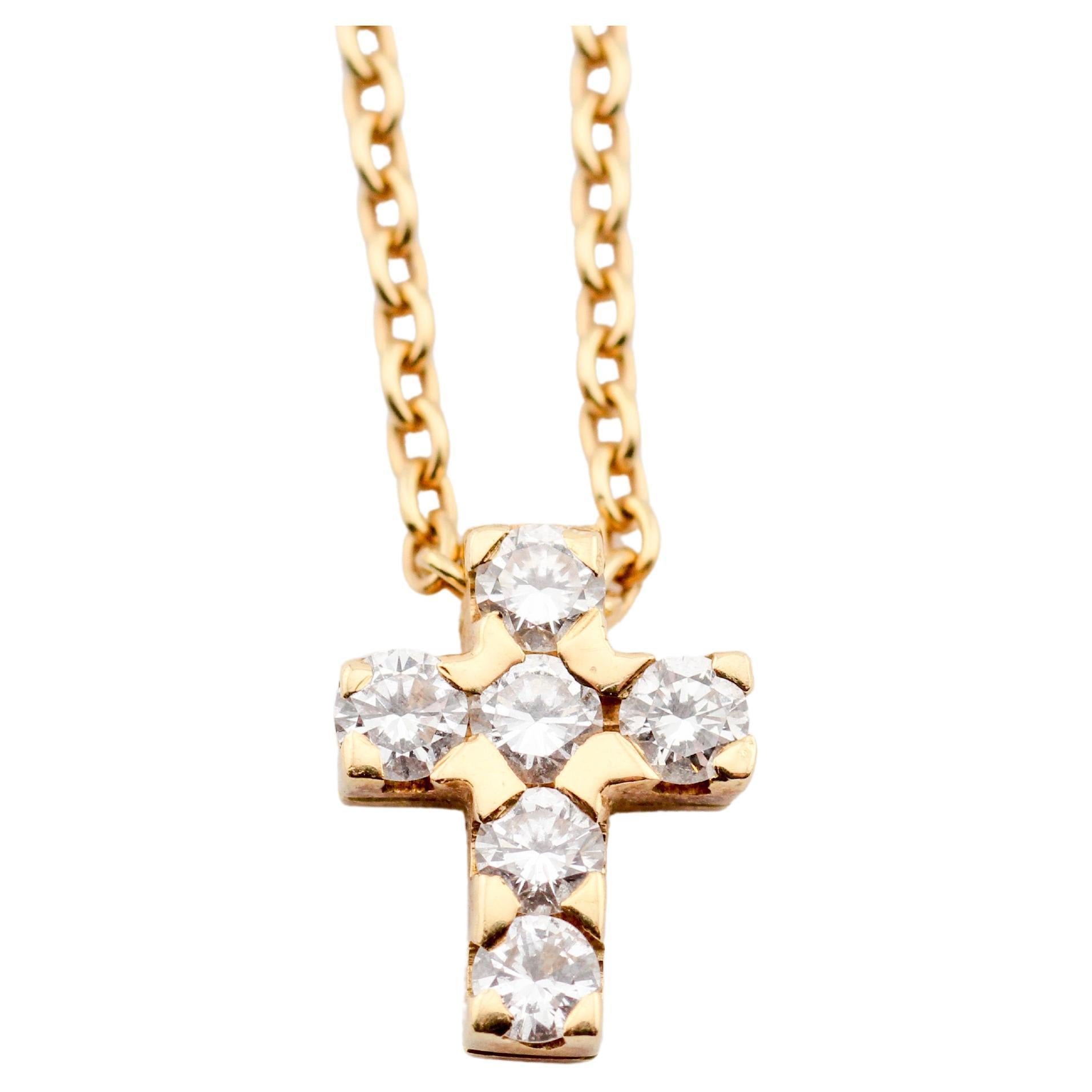 Van Cleef & Arpels Diamond 18K Yellow Gold Cross Pendant Necklace For Sale