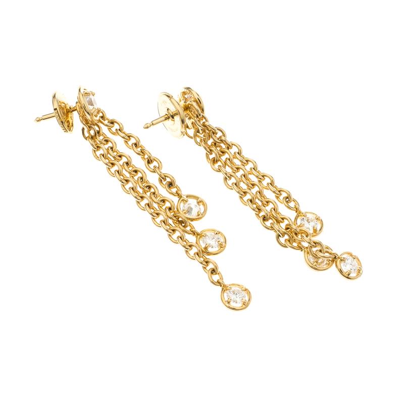 Contemporary Van Cleef & Arpels Diamond & 18k Yellow Gold Long Tassel Earrings