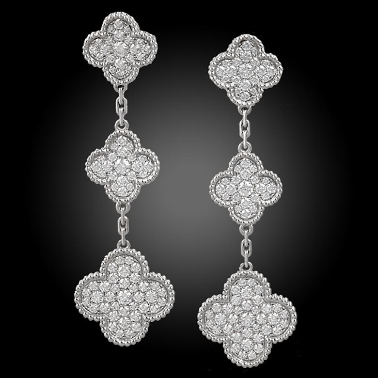 Van Cleef & Arpels Alhambra-Ohrringe mit Diamanten im Zustand „Gut“ in New York, NY