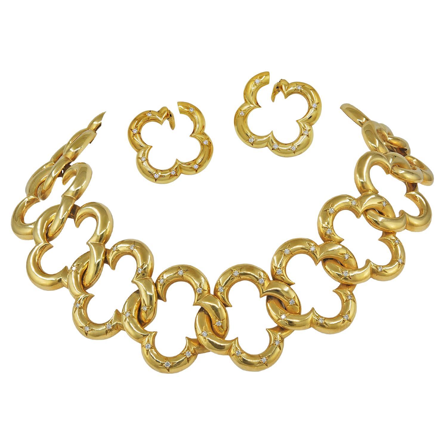 Van Cleef & Arpels Diamond Alhambra Necklace & Earrings