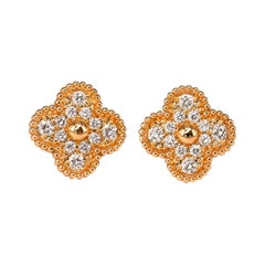 Van Cleef & Arpels Diamond Alhambra Vintage 18k Yellow Gold Earrings