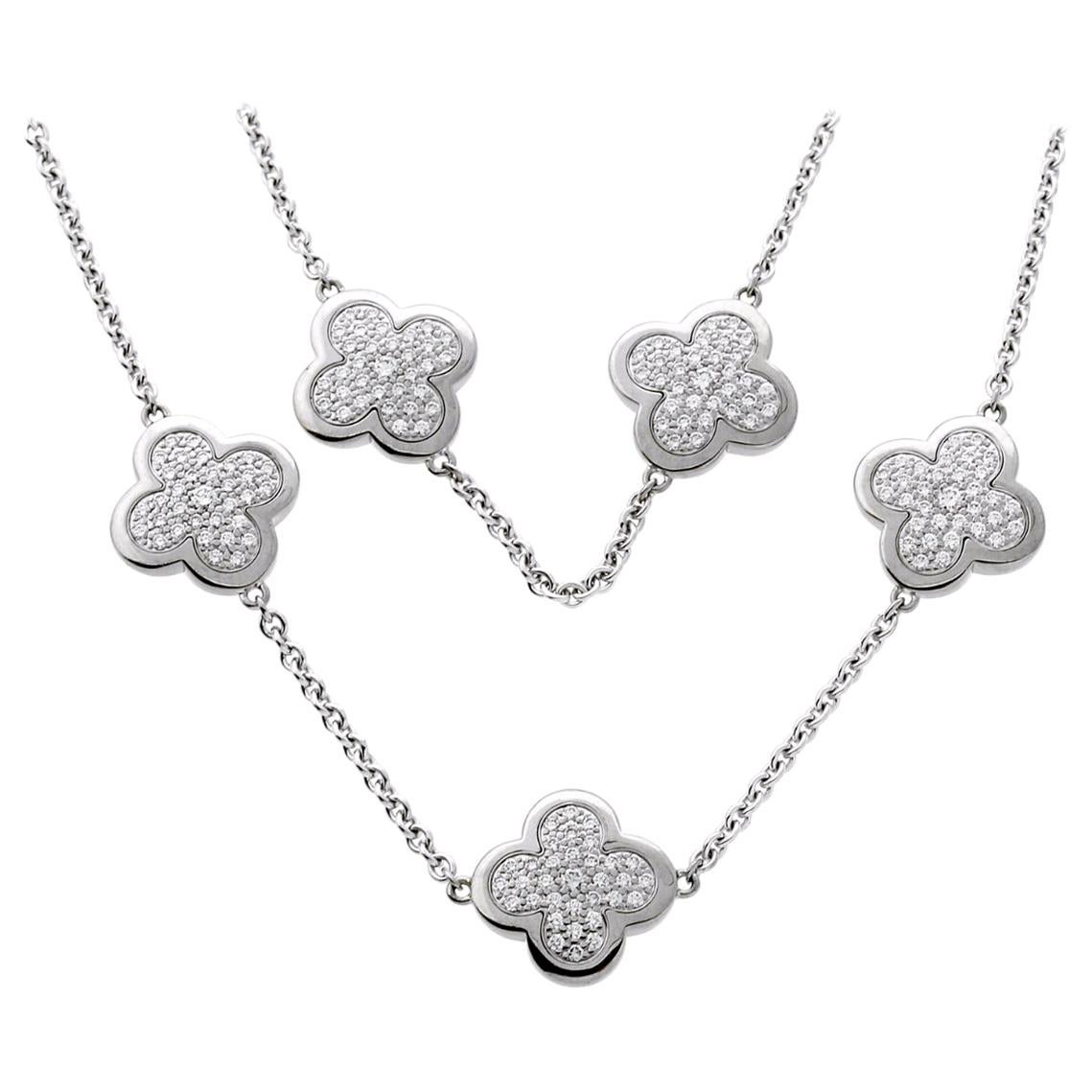 Van Cleef & Arpels Diamond Alhambra White Gold Necklace