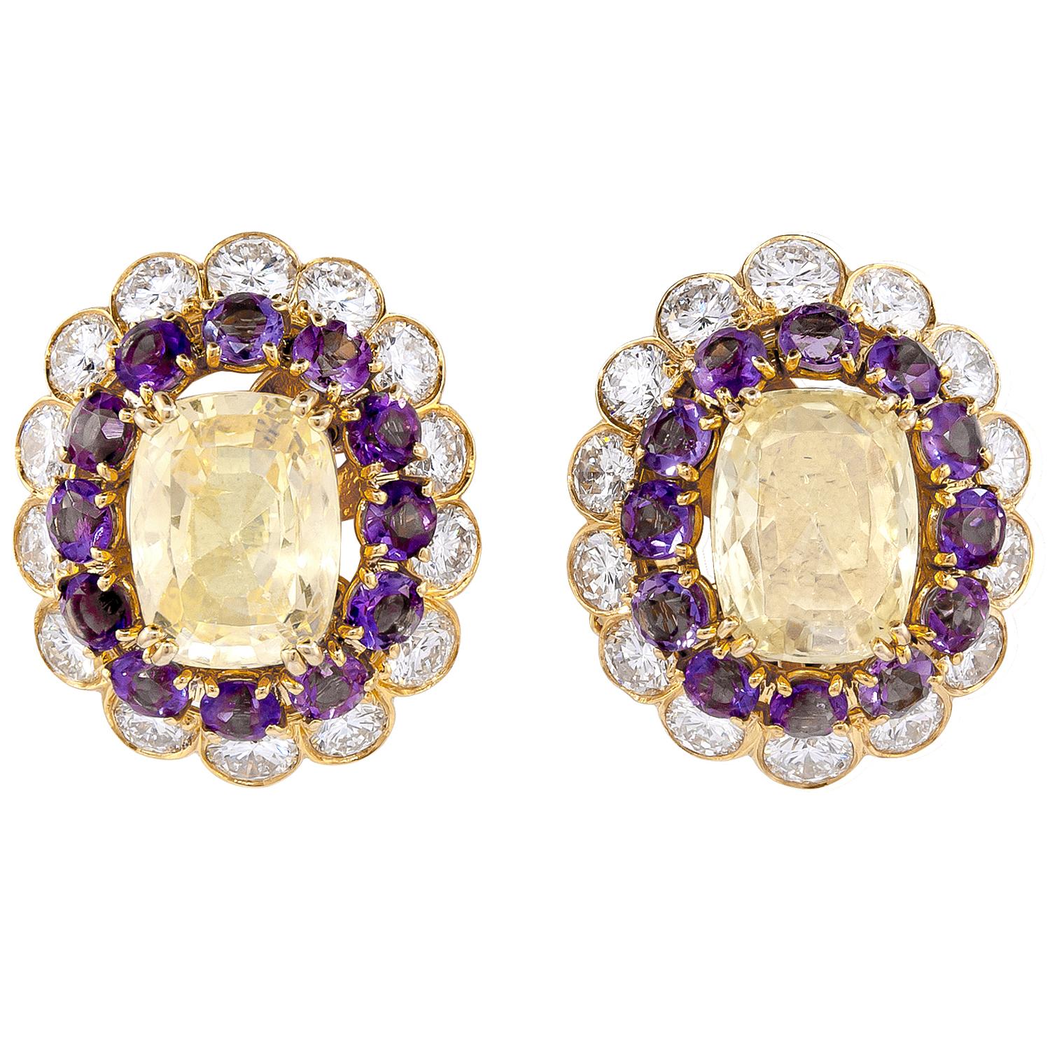 Van Cleef & Arpels Diamond Amethyst and Yellow Sapphire Earrings