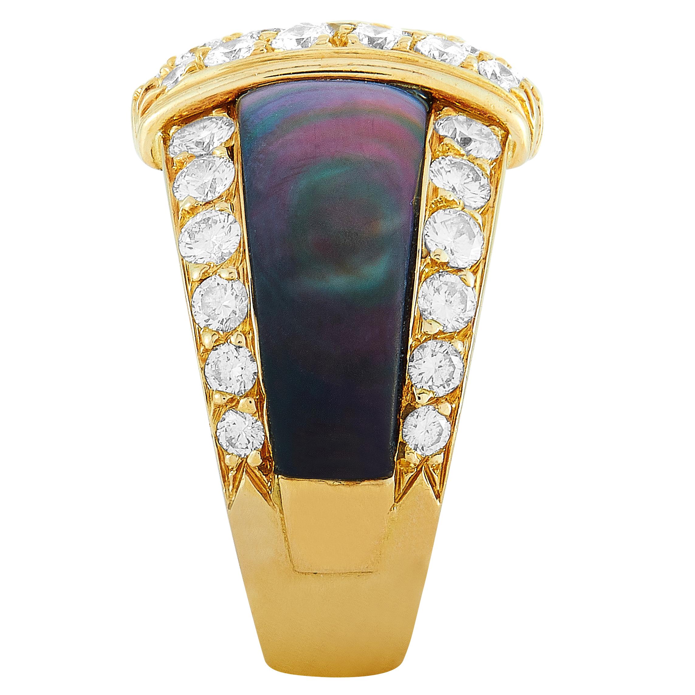 Van Cleef & Arpels Diamond and Black Mother of Pearl Band Ring In Excellent Condition In Southampton, PA