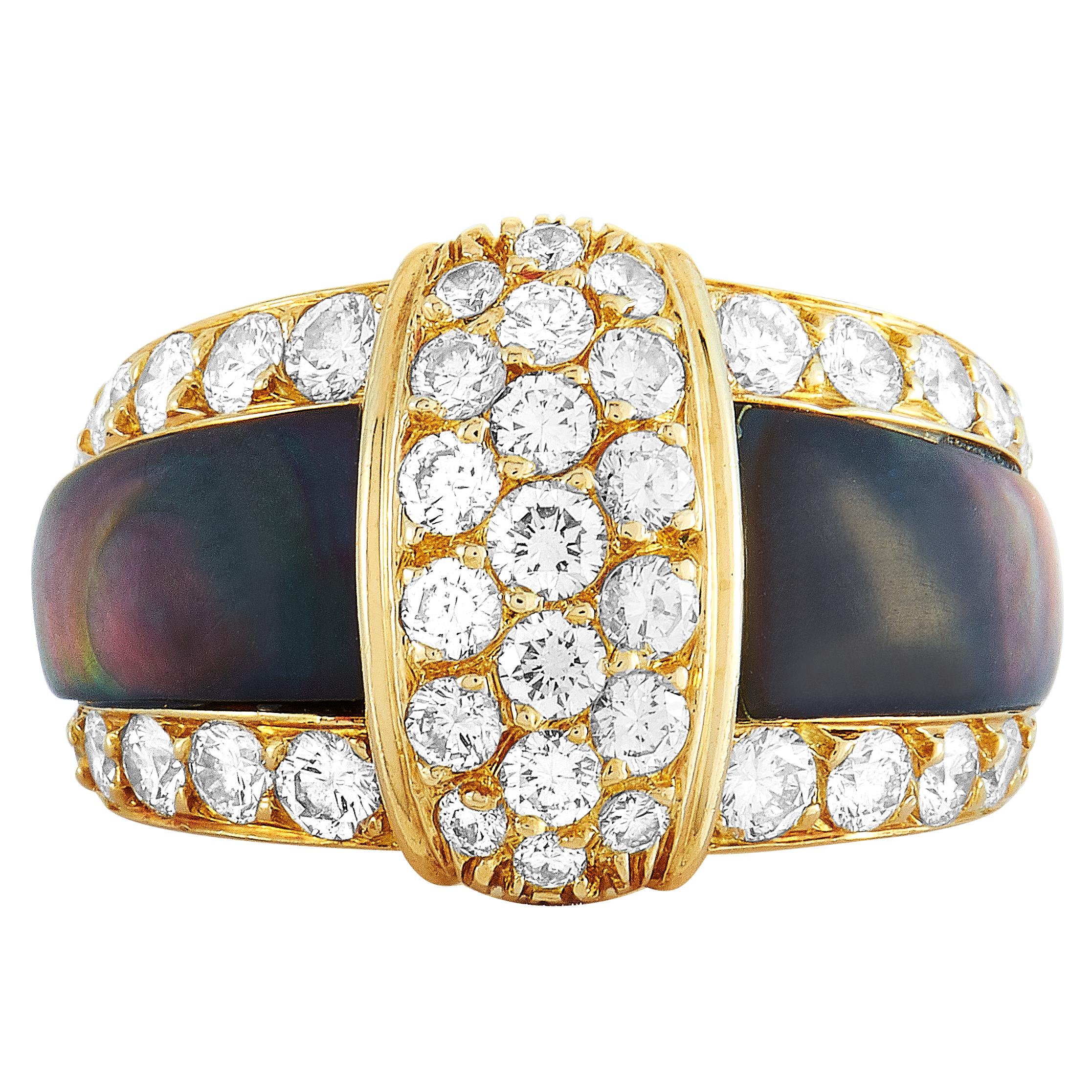 Van Cleef & Arpels Diamond and Black Mother of Pearl Band Ring 3