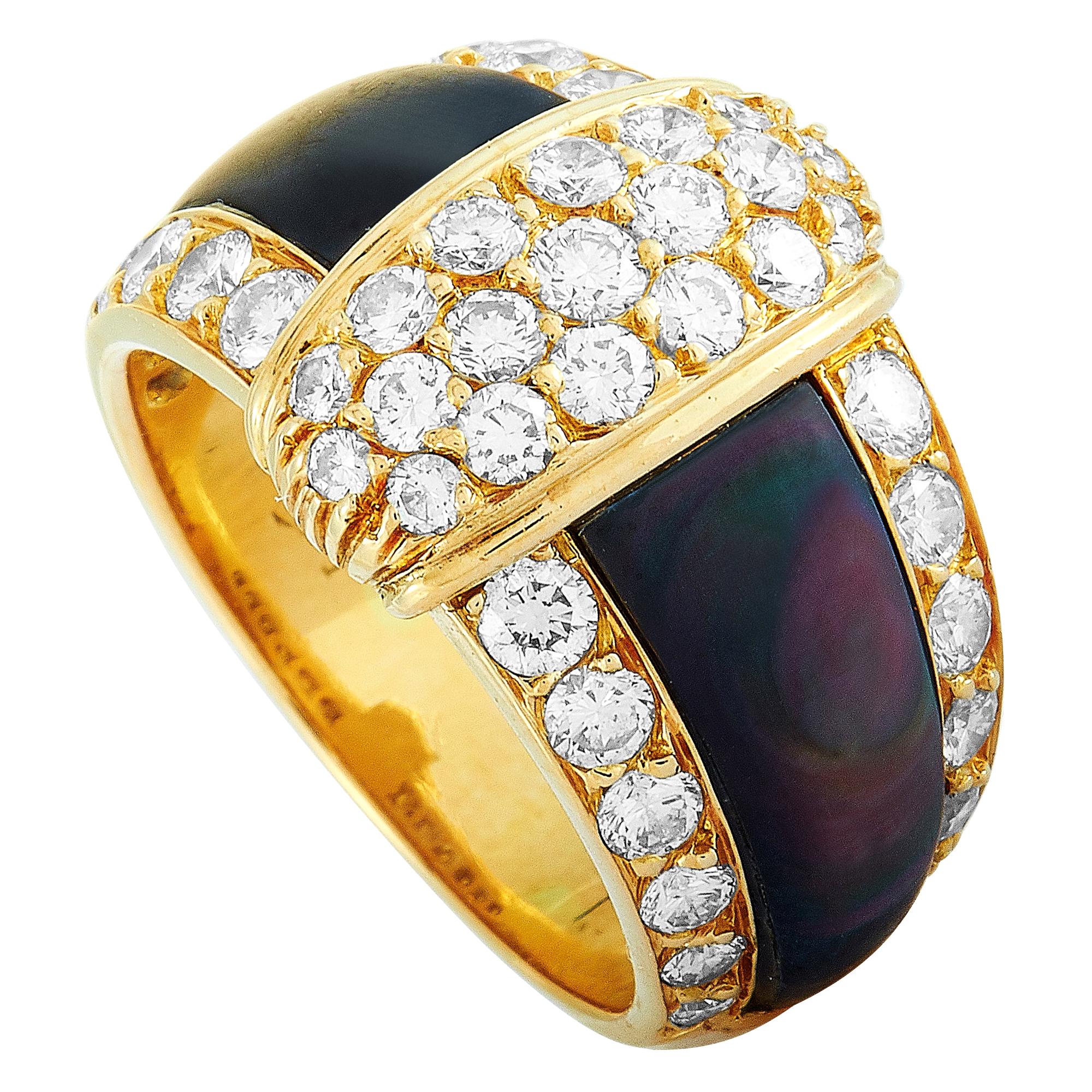 Van Cleef & Arpels Diamond and Black Mother of Pearl Band Ring