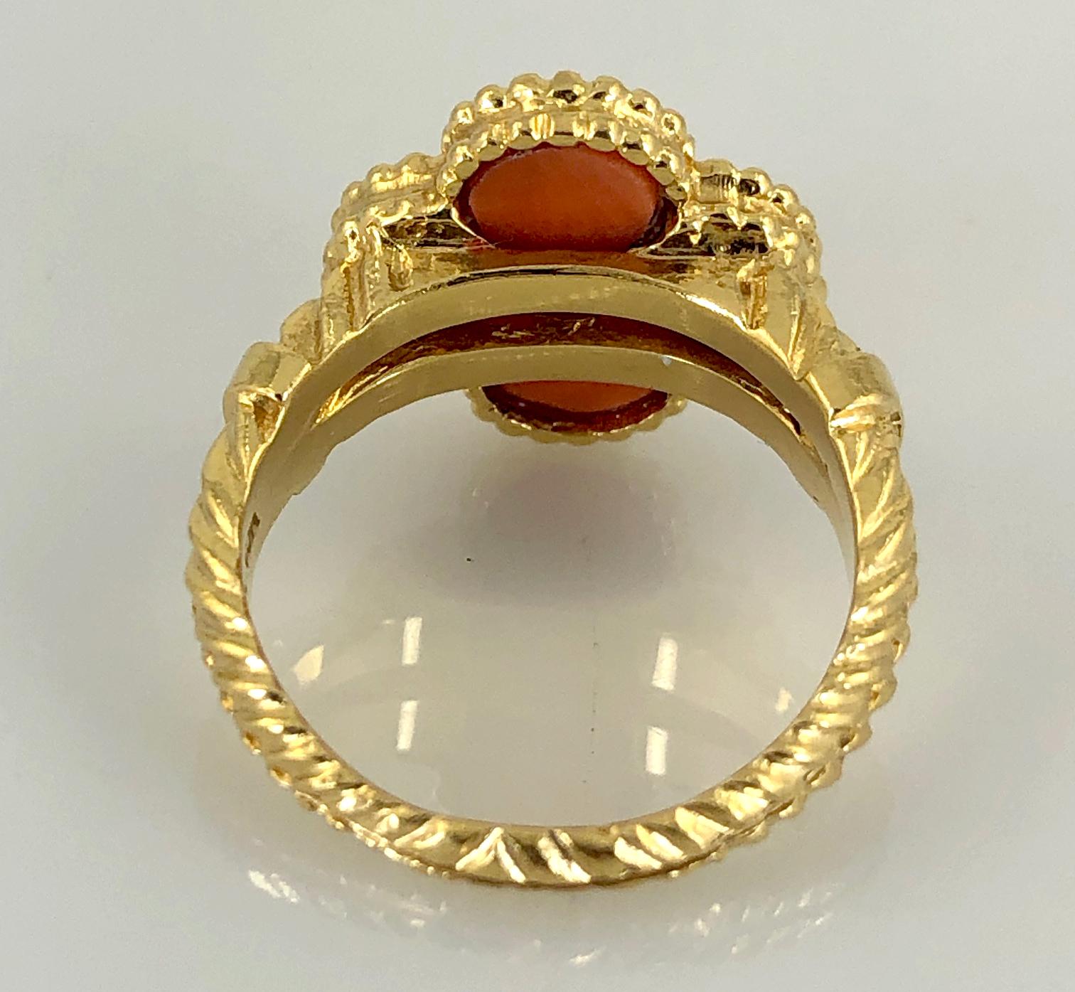 Van Cleef & Arpels Diamond and Coral Alhambra Ring In Good Condition In New York, NY