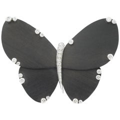 Van Cleef & Arpels Diamond and Ebony Wood Brooch French