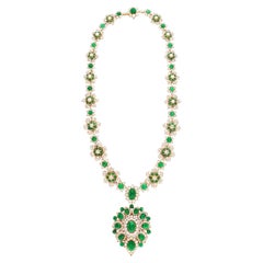 VAN CLEEF & ARPELS Diamond and Emerald Necklace with Detachable Brooch