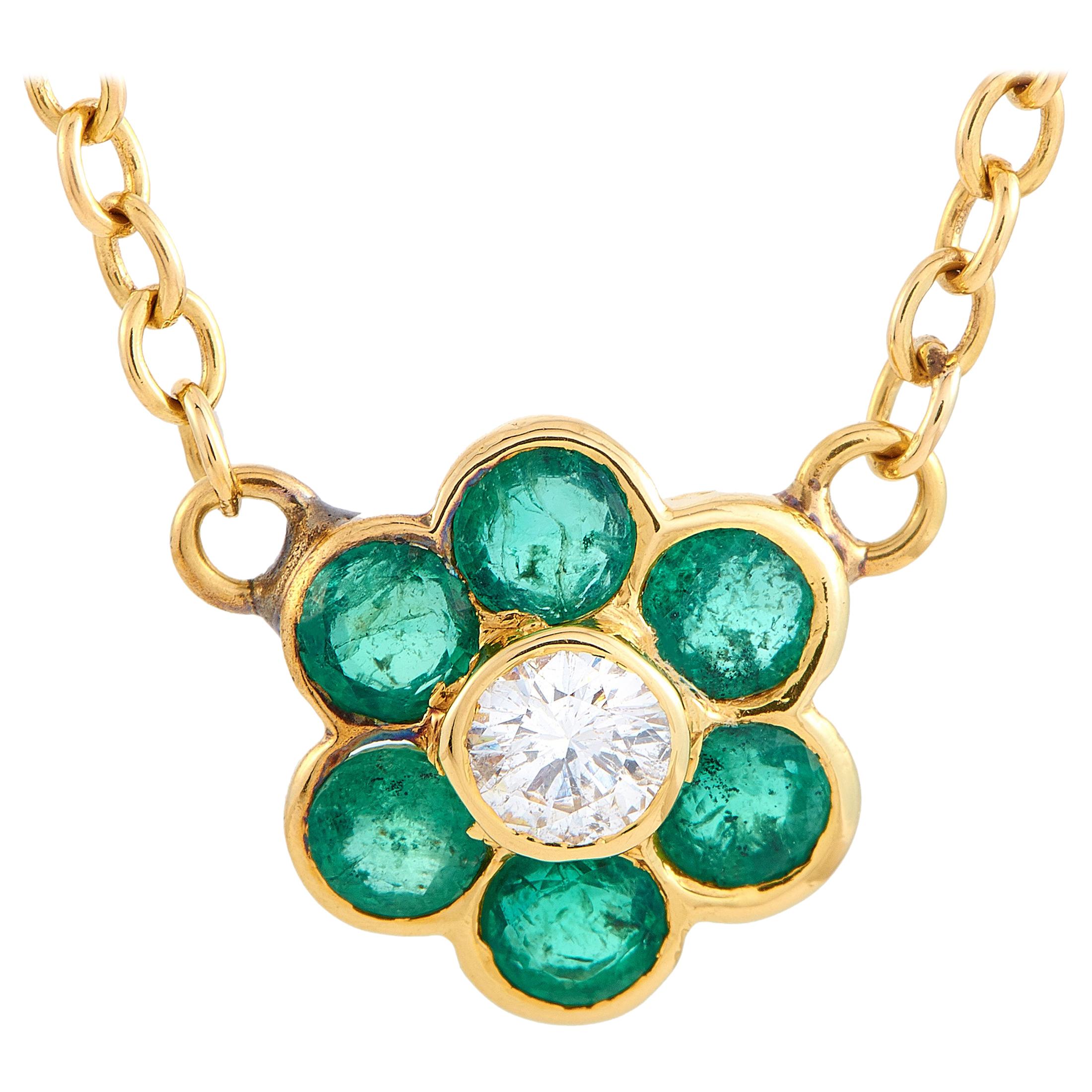 Van Cleef & Arpels Diamond and Emerald Yellow Gold Pendant Necklace