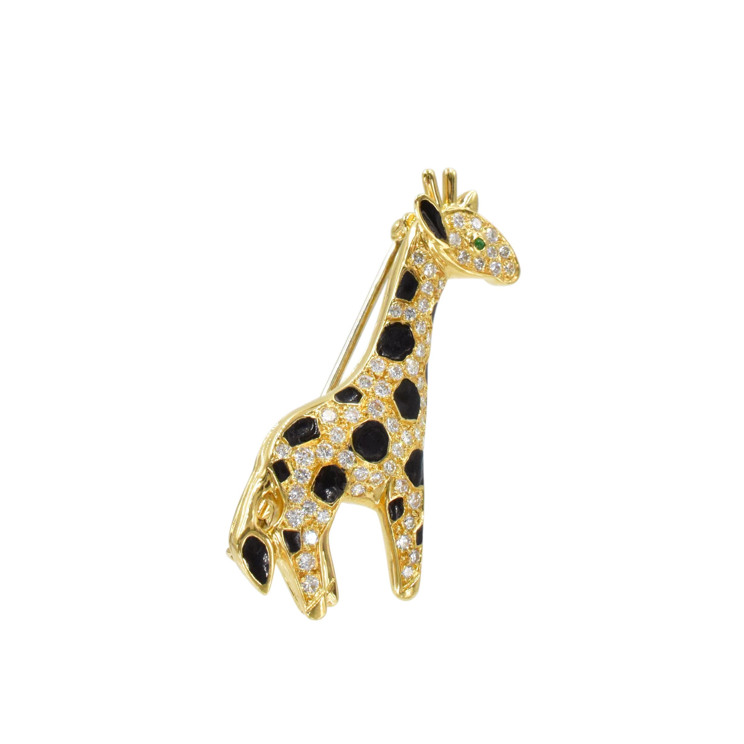 Women's or Men's Van Cleef & Arpels Diamond and Enamel Giraffe Brooch