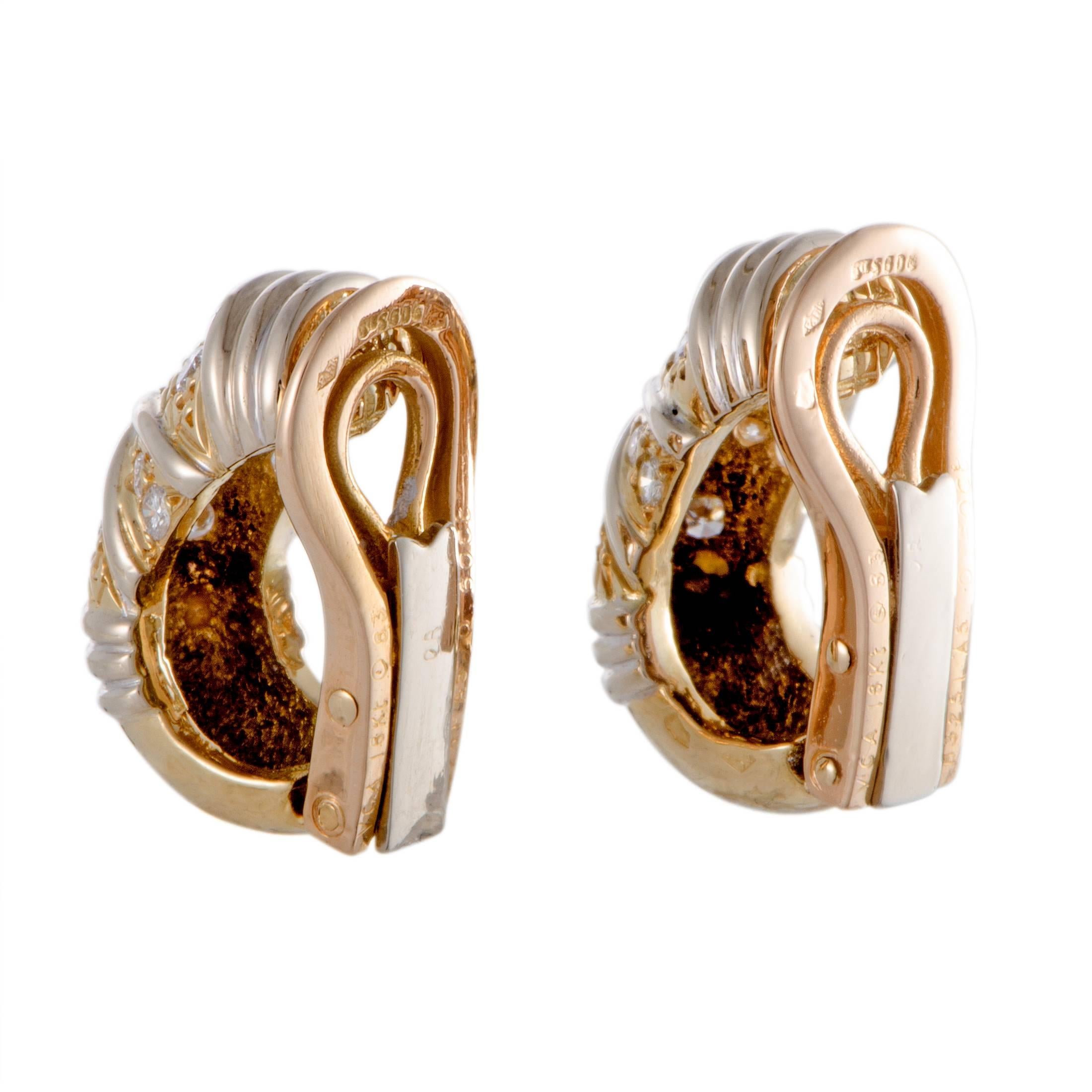 Round Cut Van Cleef & Arpels Diamond and Gold Clip-On Earrings