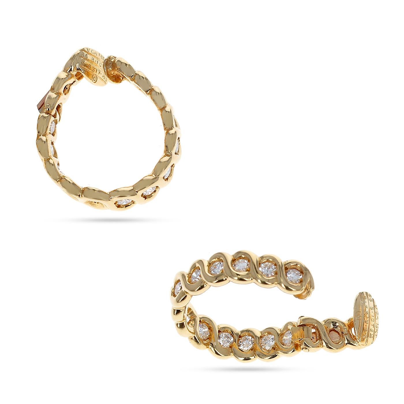 Van Cleef & Arpels Diamond and Gold Hoop Earrings In Excellent Condition In New York, NY