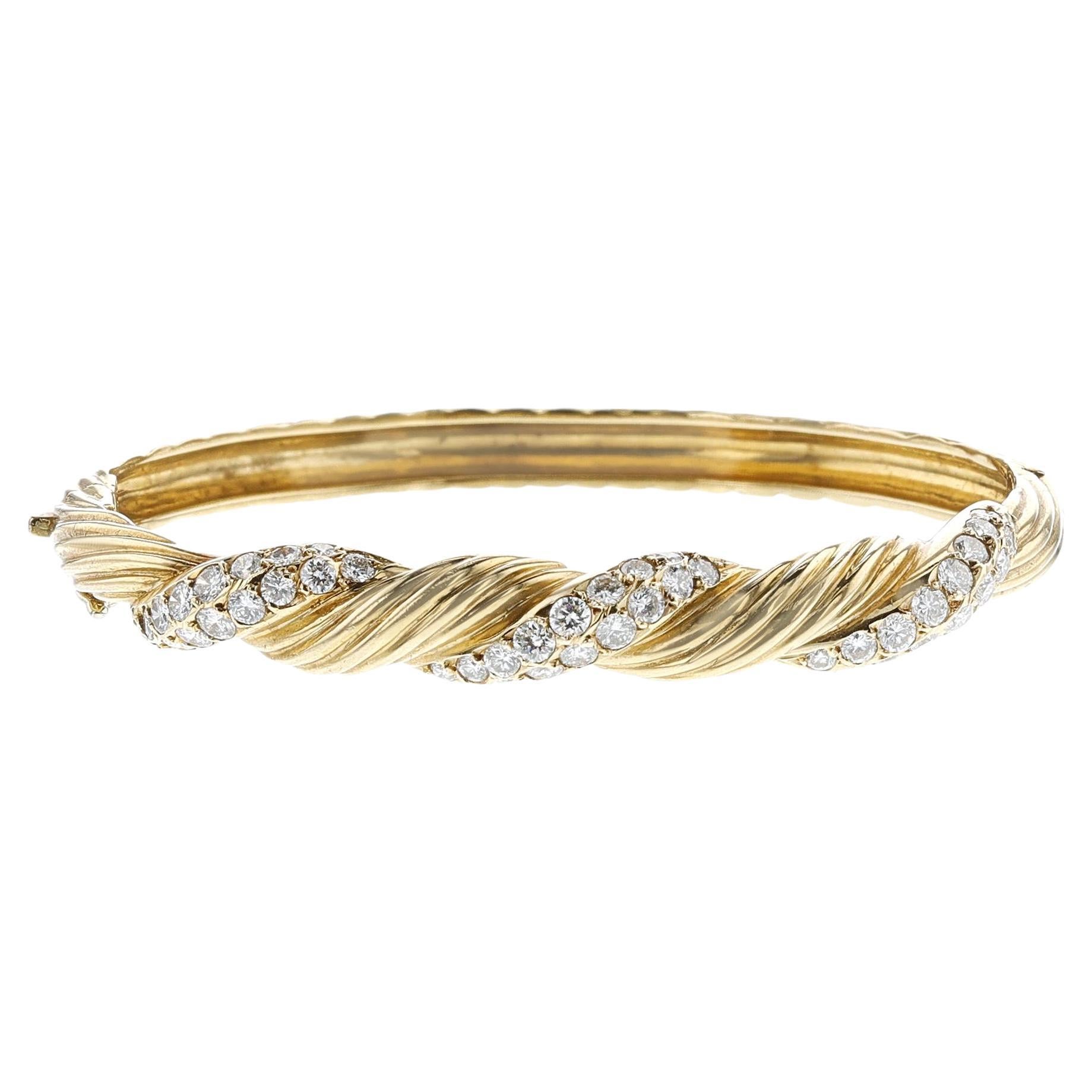 Van Cleef & Arpels Diamond and Gold Twisted Bangle, 18k For Sale