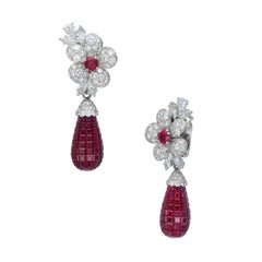 Van Cleef & Arpels Diamond And Invisibly Set Ruby 'Fleurette's' Earrings