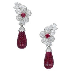 Van Cleef & Arpels Diamond And Invisibly Set Ruby 'Fleurette's' Earrings