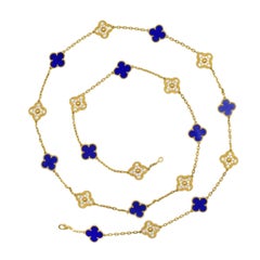 Van Cleef & Arpels Diamond and Lapis Lazuli Alhambra Necklace