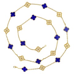 Vintage Van Cleef & Arpels Diamond and Lapis Lazuli Alhambra Necklace 