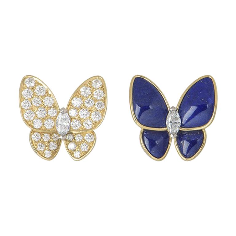Van Cleef and Arpels Diamond and Lapis Lazuli Butterfly Fauna Earrings ...