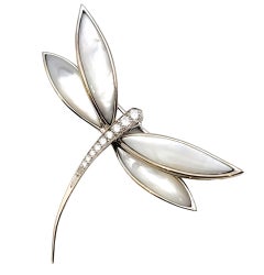 Van Cleef & Arpels Diamond and Mother of Pearl Dragonfly Brooch in 18 Karat Gold