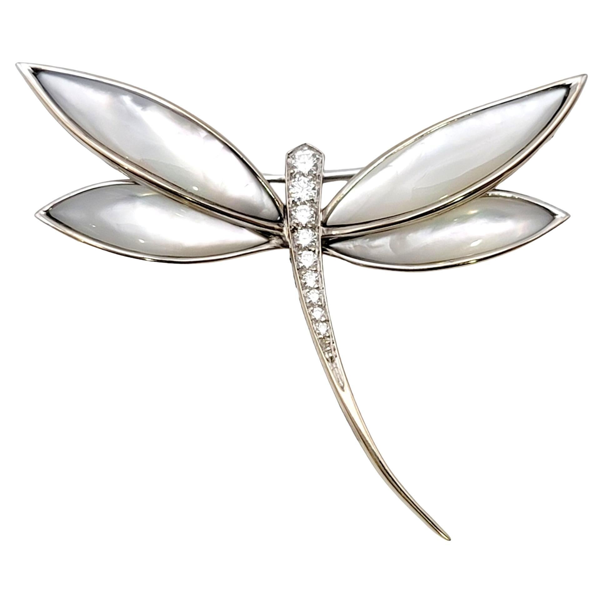 Contemporary Van Cleef & Arpels Diamond and Mother of Pearl Dragonfly Brooch in 18 Karat Gold