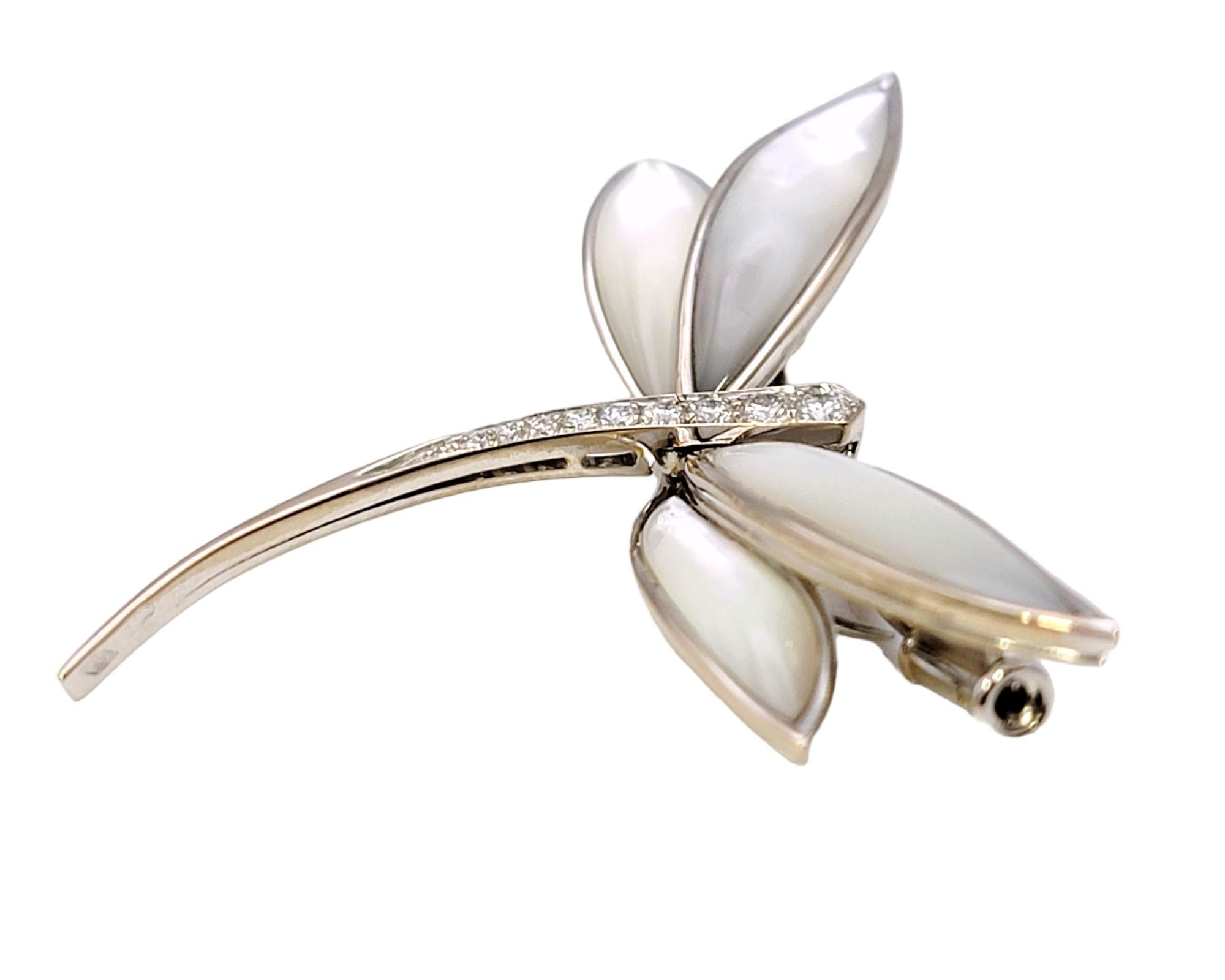 Van Cleef & Arpels Diamond and Mother of Pearl Dragonfly Brooch in 18 Karat Gold In Excellent Condition In Scottsdale, AZ