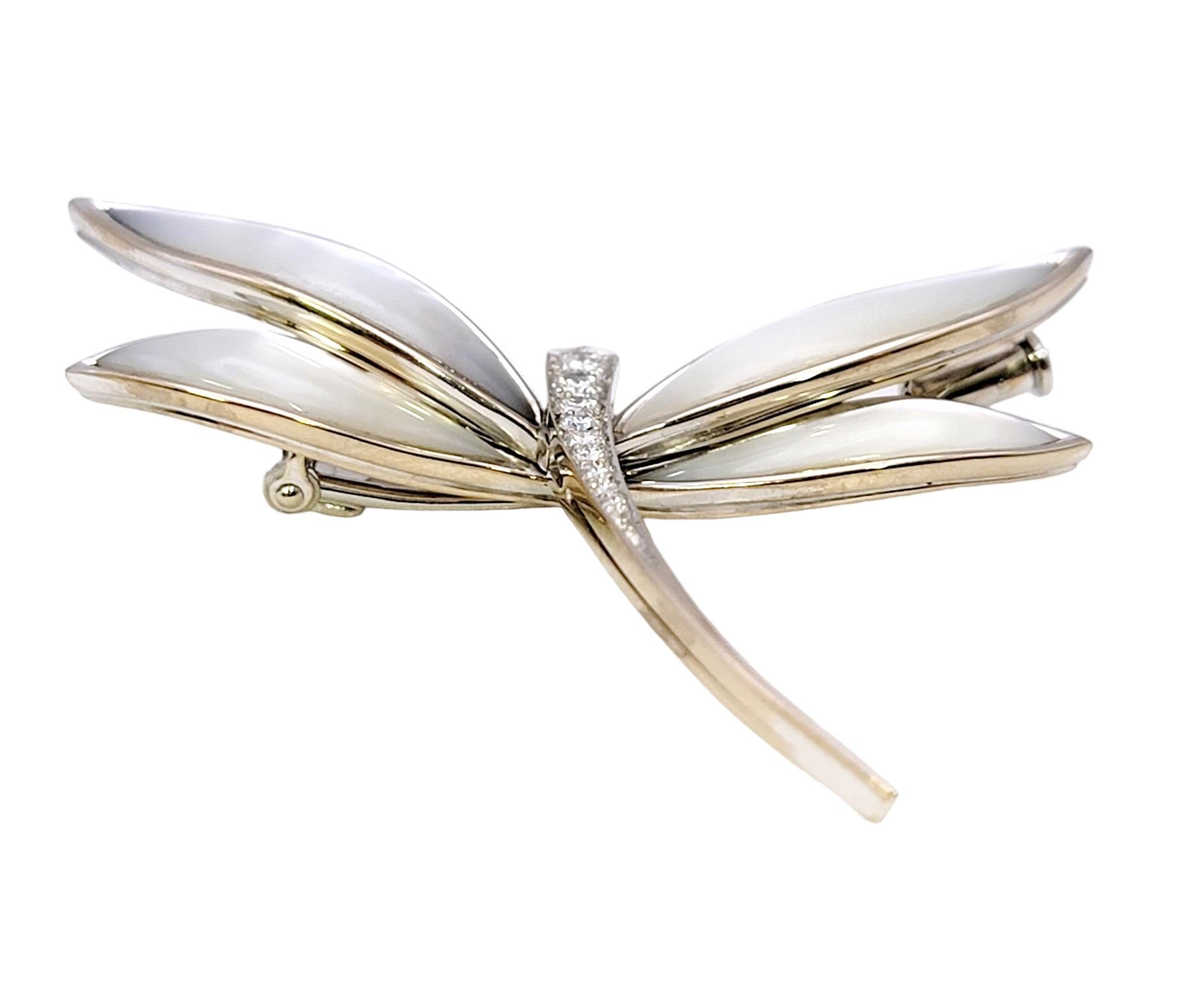 Women's Van Cleef & Arpels Diamond and Mother of Pearl Dragonfly Brooch in 18 Karat Gold