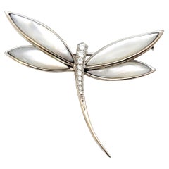 Van Cleef & Arpels Diamond and Mother of Pearl Dragonfly Brooch in 18 Karat Gold