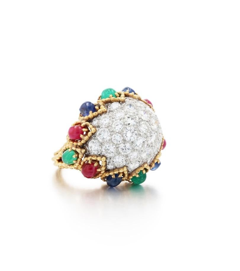 Rétro Van Cleef & Arpels Bague à diamants et pierres précieuses multiples en vente