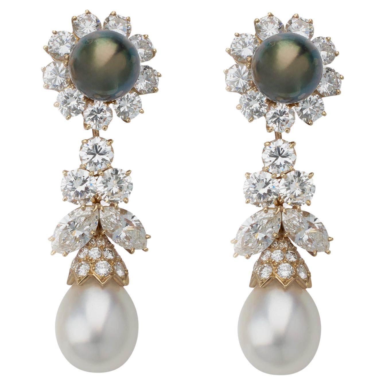 Van Cleef & Arpels Diamond and Pearl Clip Earrings