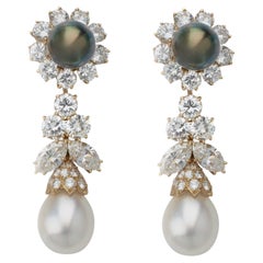 Van Cleef & Arpels Diamond and Pearl Clip Earrings