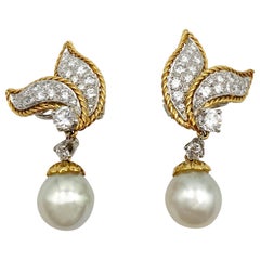 Van Cleef & Arpels Diamond and Pearl Earclips