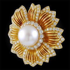 Van Cleef & Arpels Diamond and Pearl Flower Brooch
