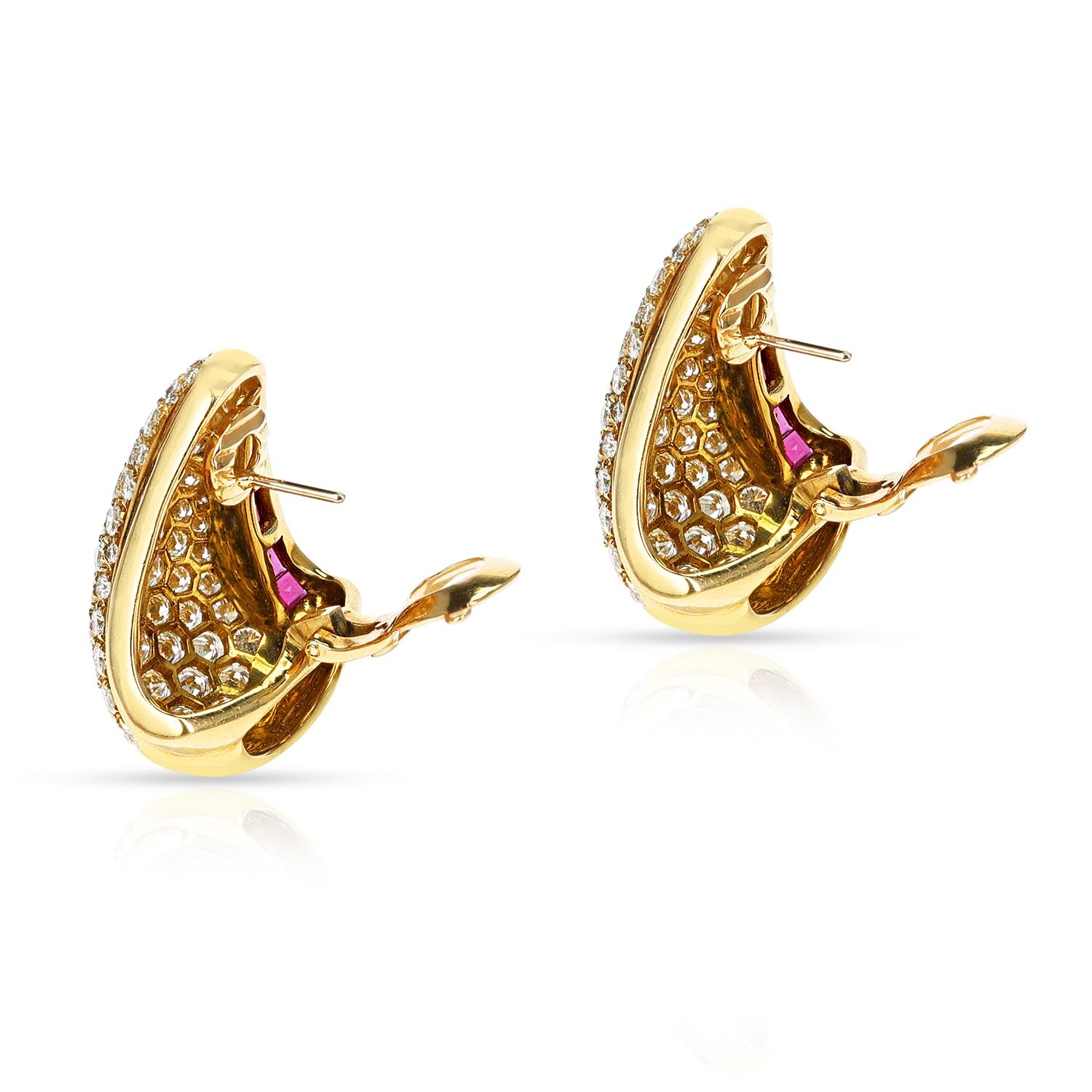 Van Cleef & Arpels Diamond and Ruby Cocktail Earrings, 18k In Excellent Condition For Sale In New York, NY