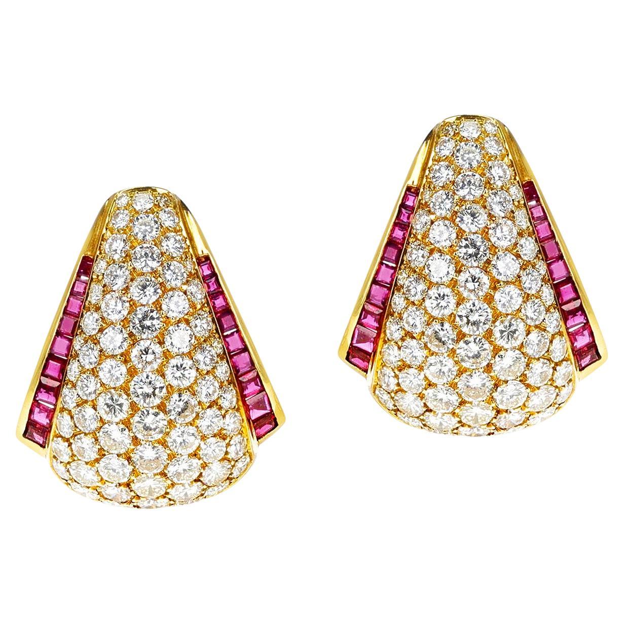 Van Cleef & Arpels Diamond and Ruby Cocktail Earrings, 18k