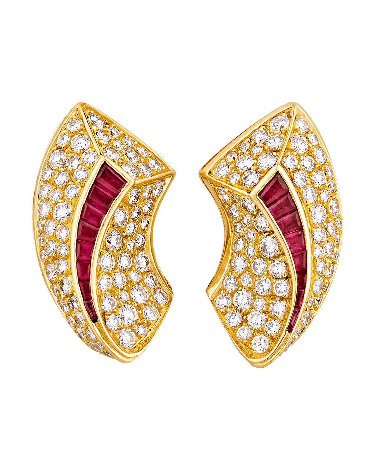 Emerald Cut Van Cleef & Arpels Diamond and Ruby Earrings, 6.66 Carat