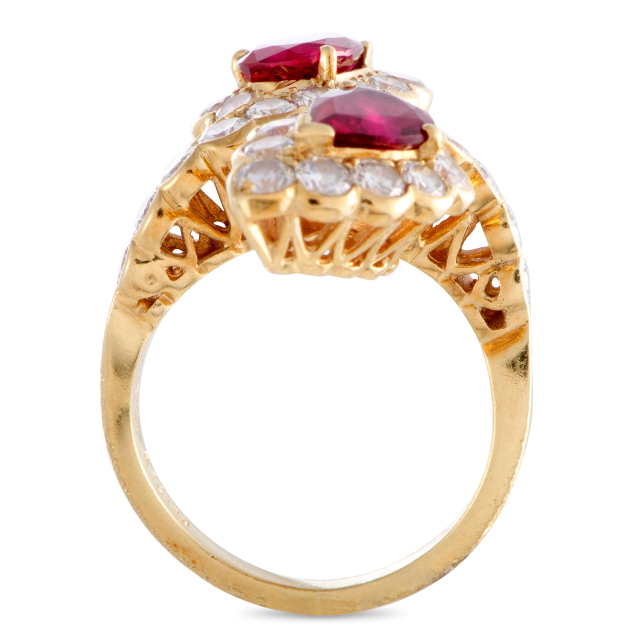 A splendid design is beautifully presented in radiant 18K yellow gold in this magnificent ring from Van Cleef & Arpels that will add a luxurious touch to any ensemble of yours. The ring is embellished with a total of 1.64 carats of diamonds and with