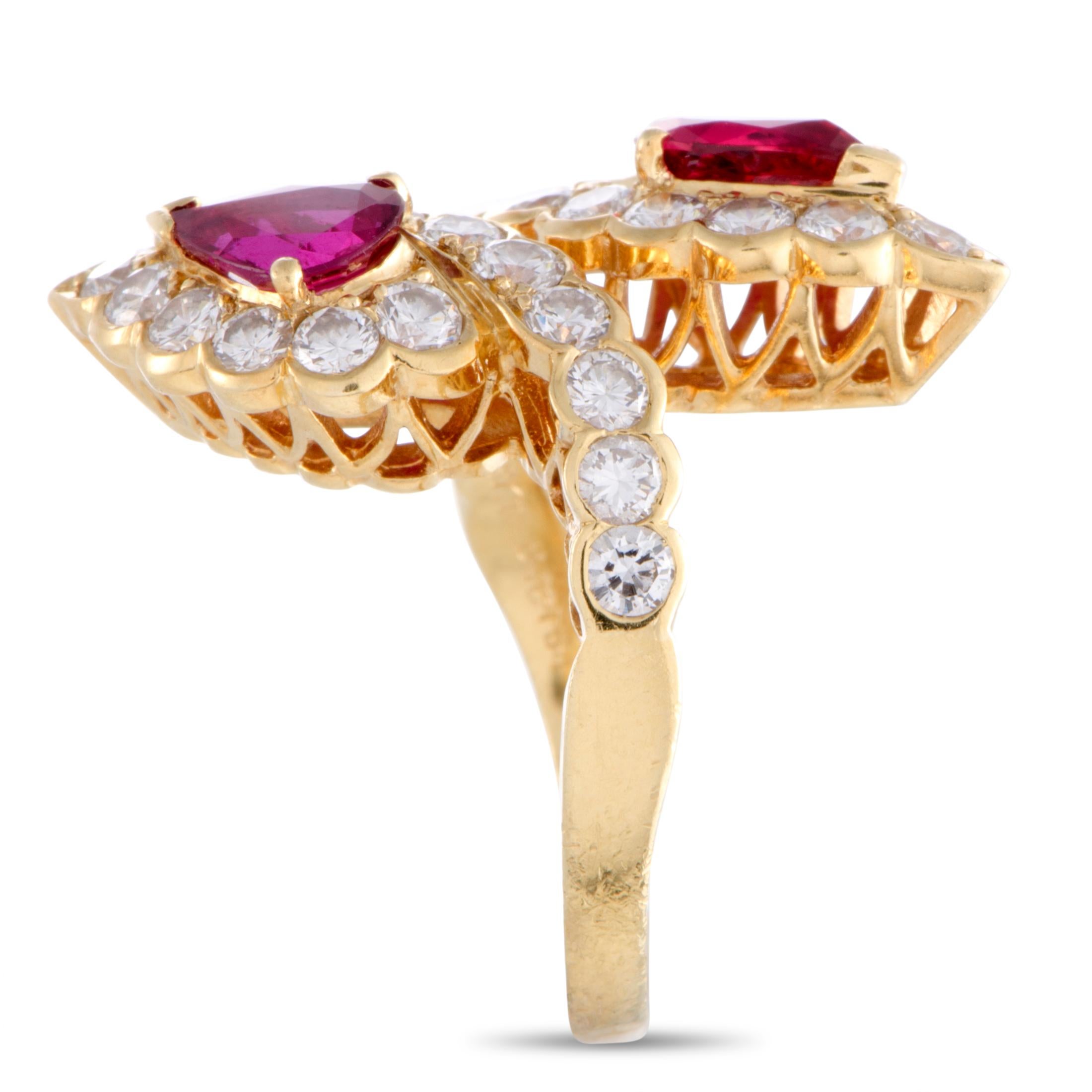Van Cleef & Arpels Diamond and Ruby Yellow Gold Bypass Ring In Excellent Condition In Southampton, PA