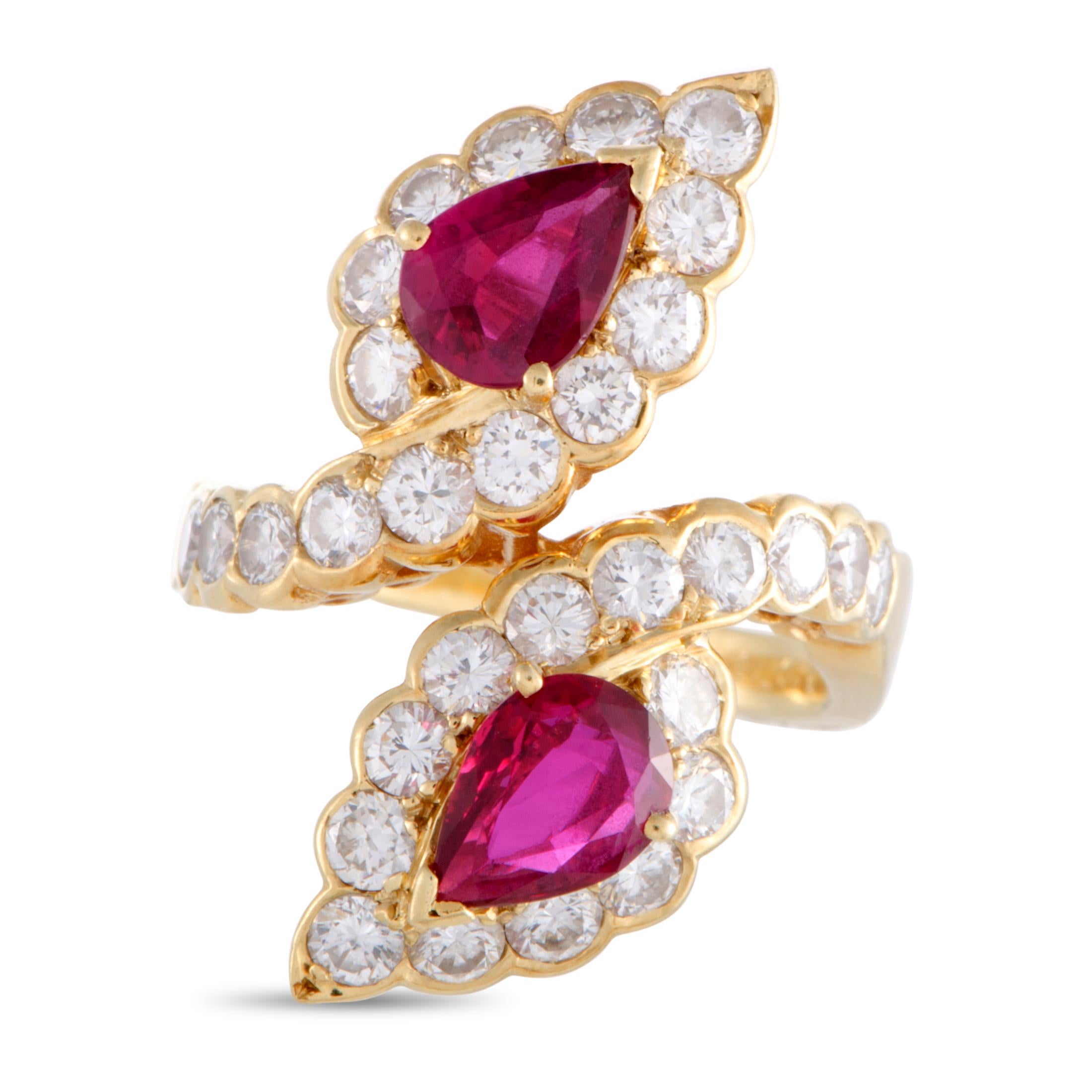 Van Cleef & Arpels Diamond and Ruby Yellow Gold Bypass Ring 2