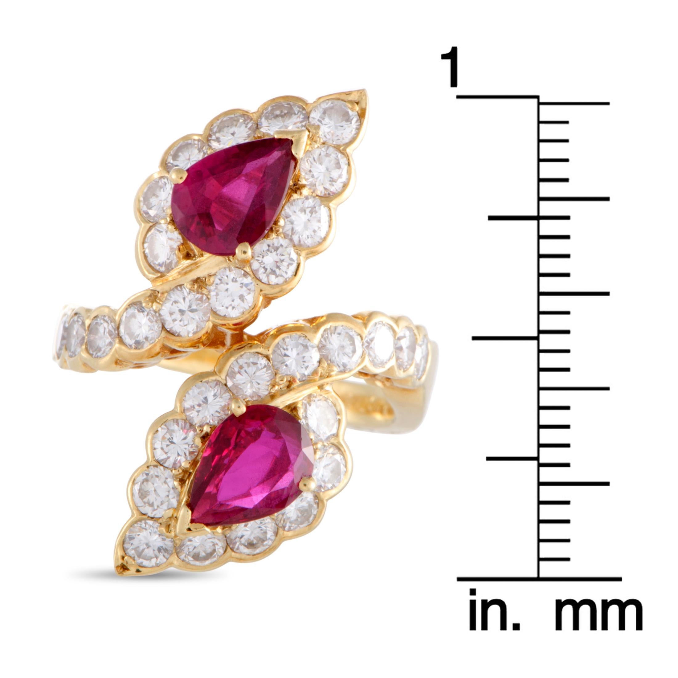 Van Cleef & Arpels Diamond and Ruby Yellow Gold Bypass Ring 3