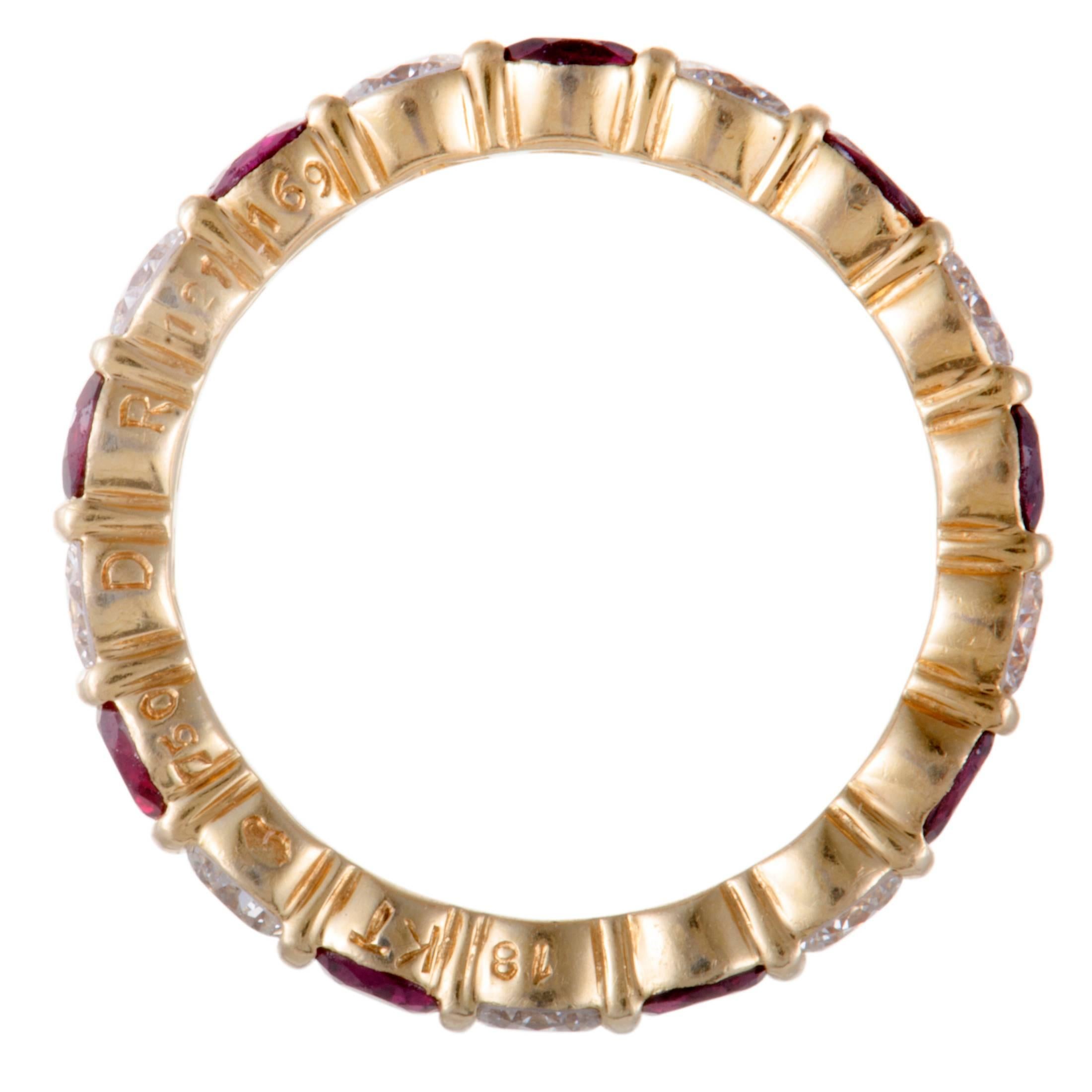 Van Cleef & Arpels Diamond and Ruby Yellow Gold Eternity Band Ring In Excellent Condition In Southampton, PA