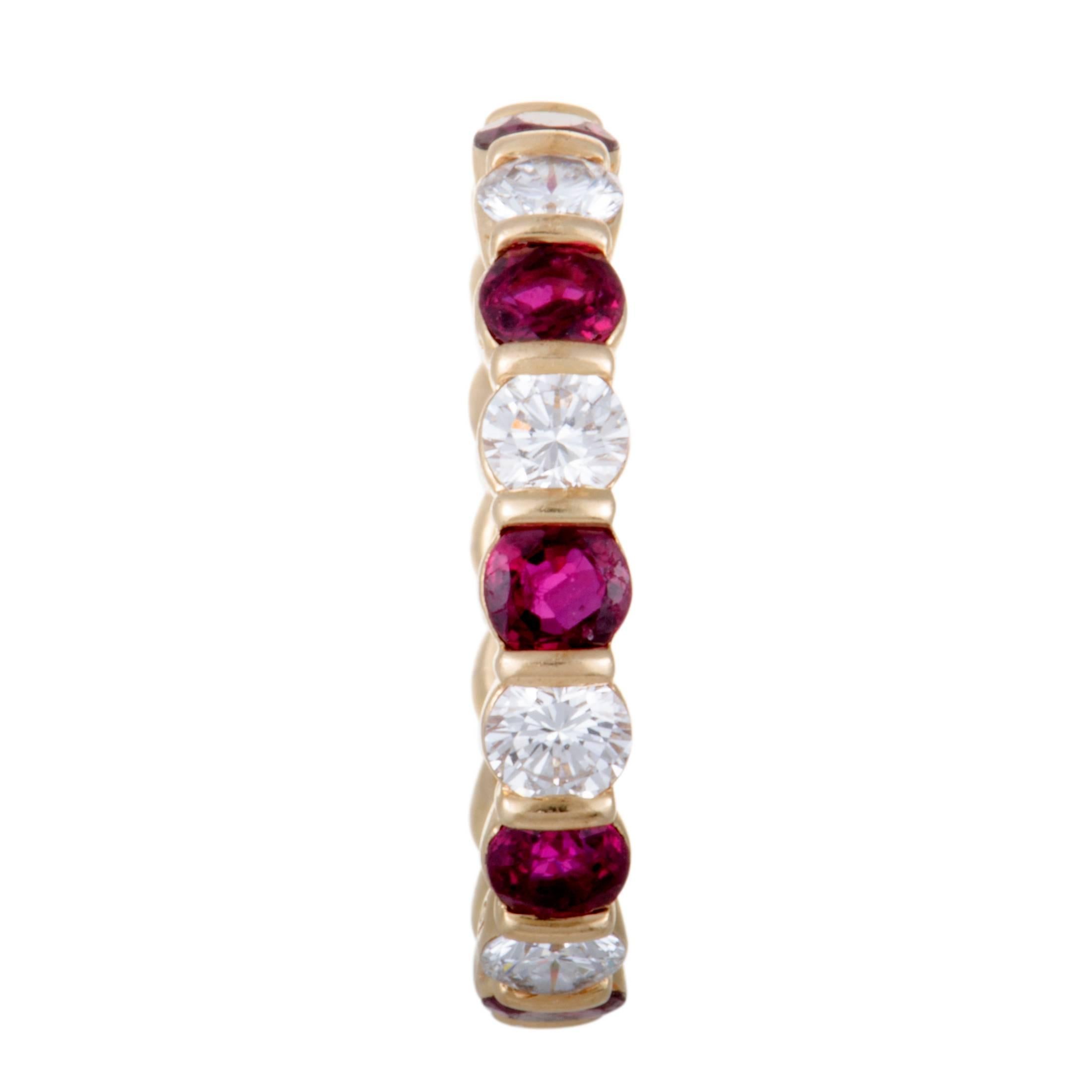 Women's Van Cleef & Arpels Diamond and Ruby Yellow Gold Eternity Band Ring