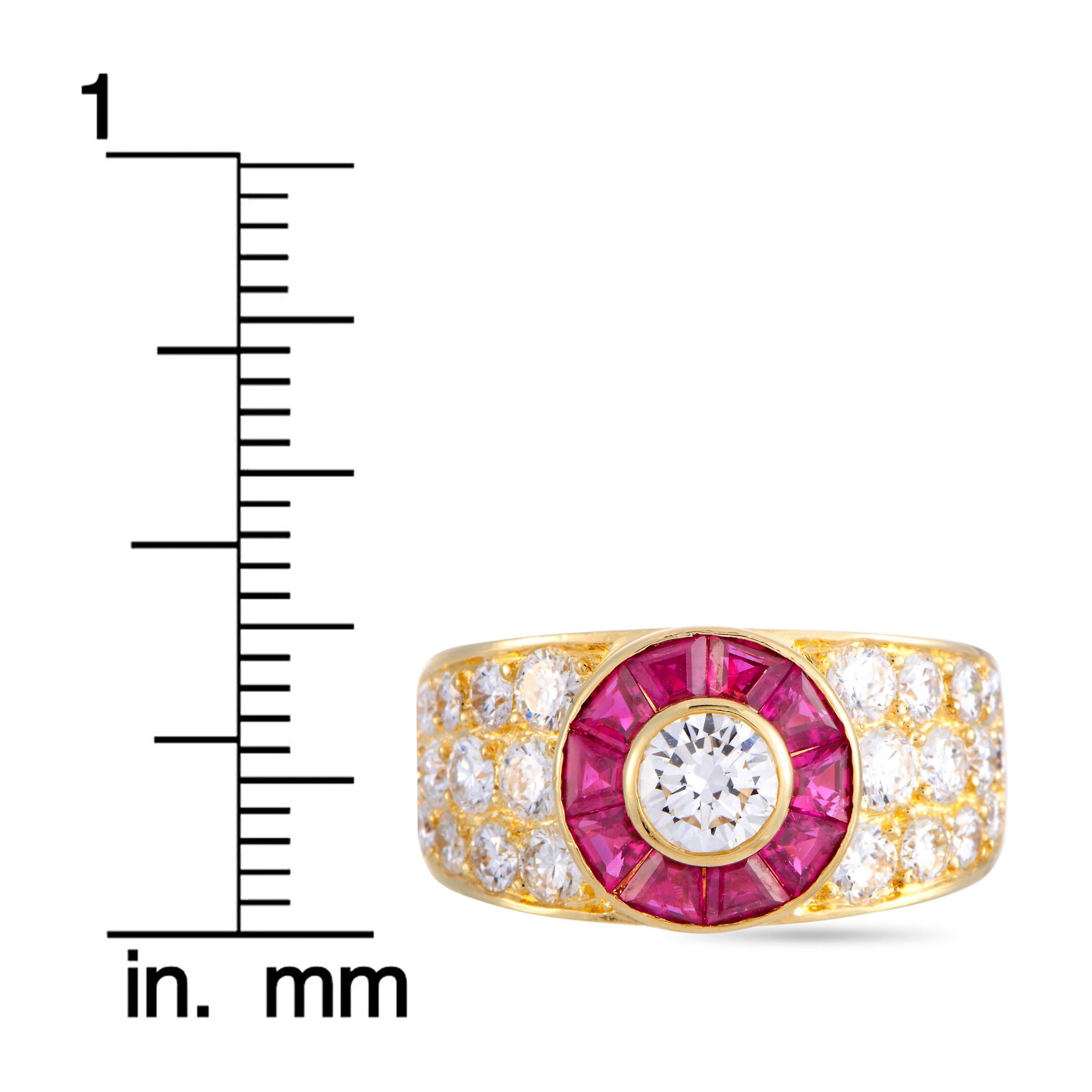Van Cleef & Arpels Diamond and Ruby Yellow Gold Flower Ring 4