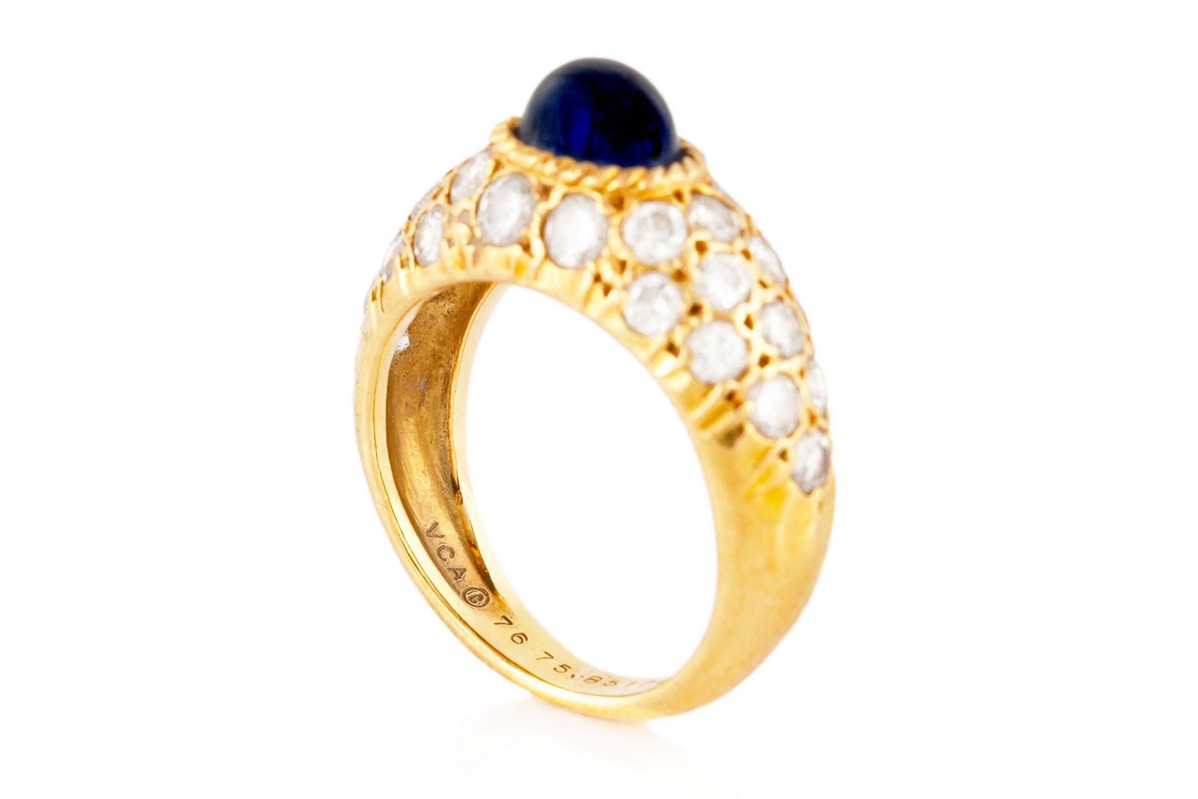 Women's Van Cleef & Arpels Cabochon Sapphire and Diamonds Pinky Ring