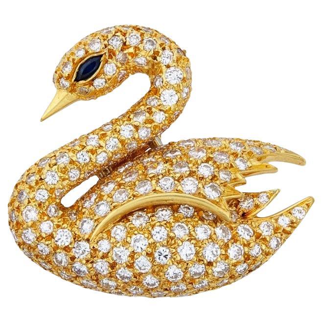 Van Cleef & Arpels Diamond and Sapphire Swan Brooch