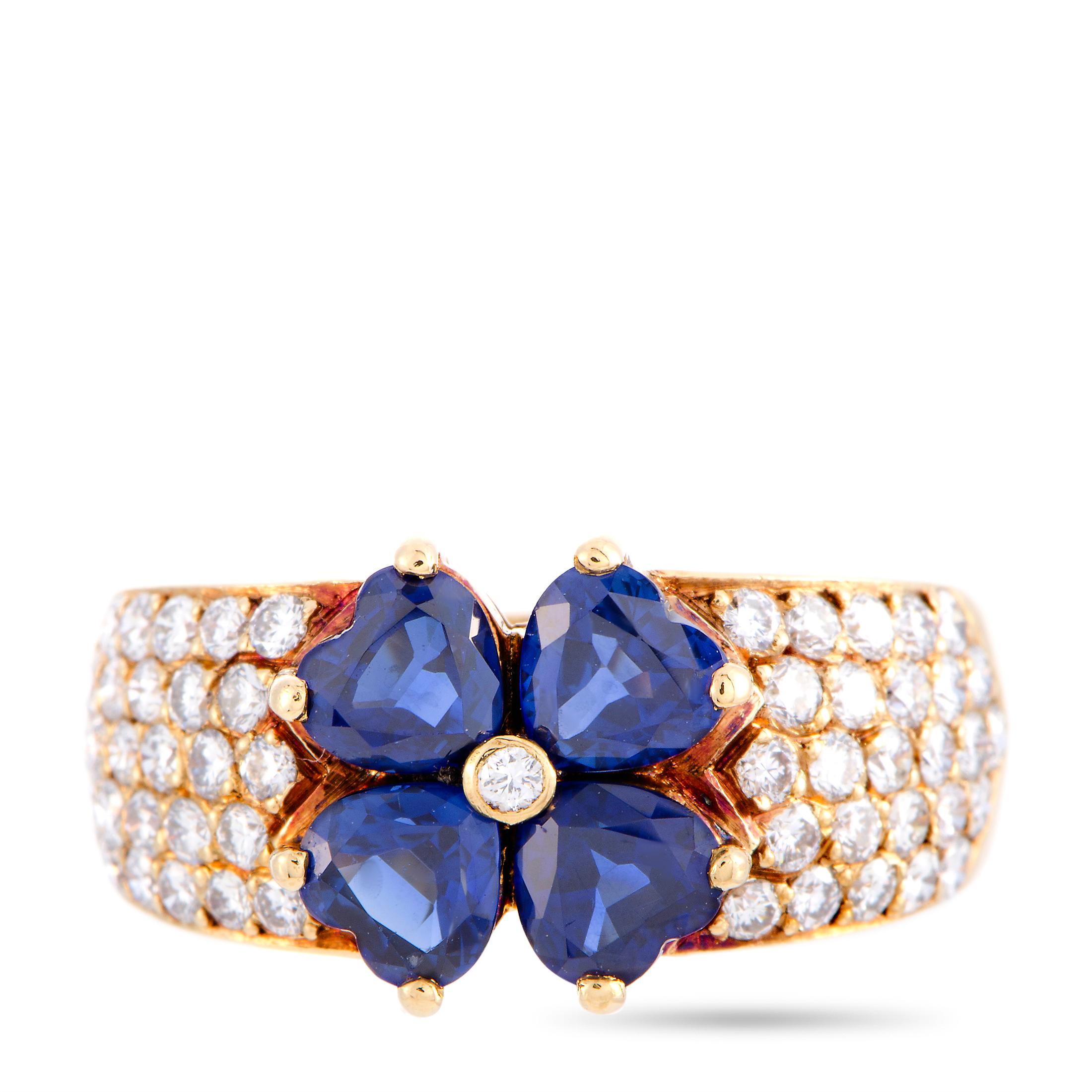 Women's Van Cleef & Arpels Diamond and Sapphire Yellow Gold Flower Ring