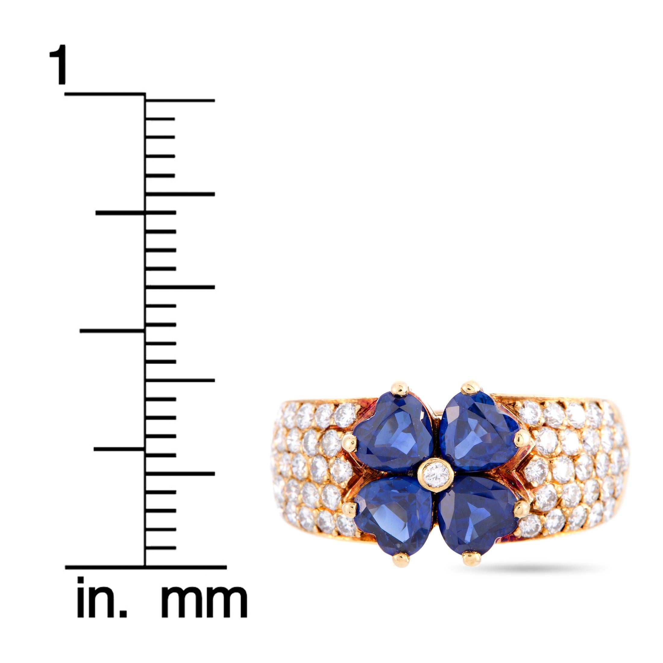 Van Cleef & Arpels Diamond and Sapphire Yellow Gold Flower Ring 4